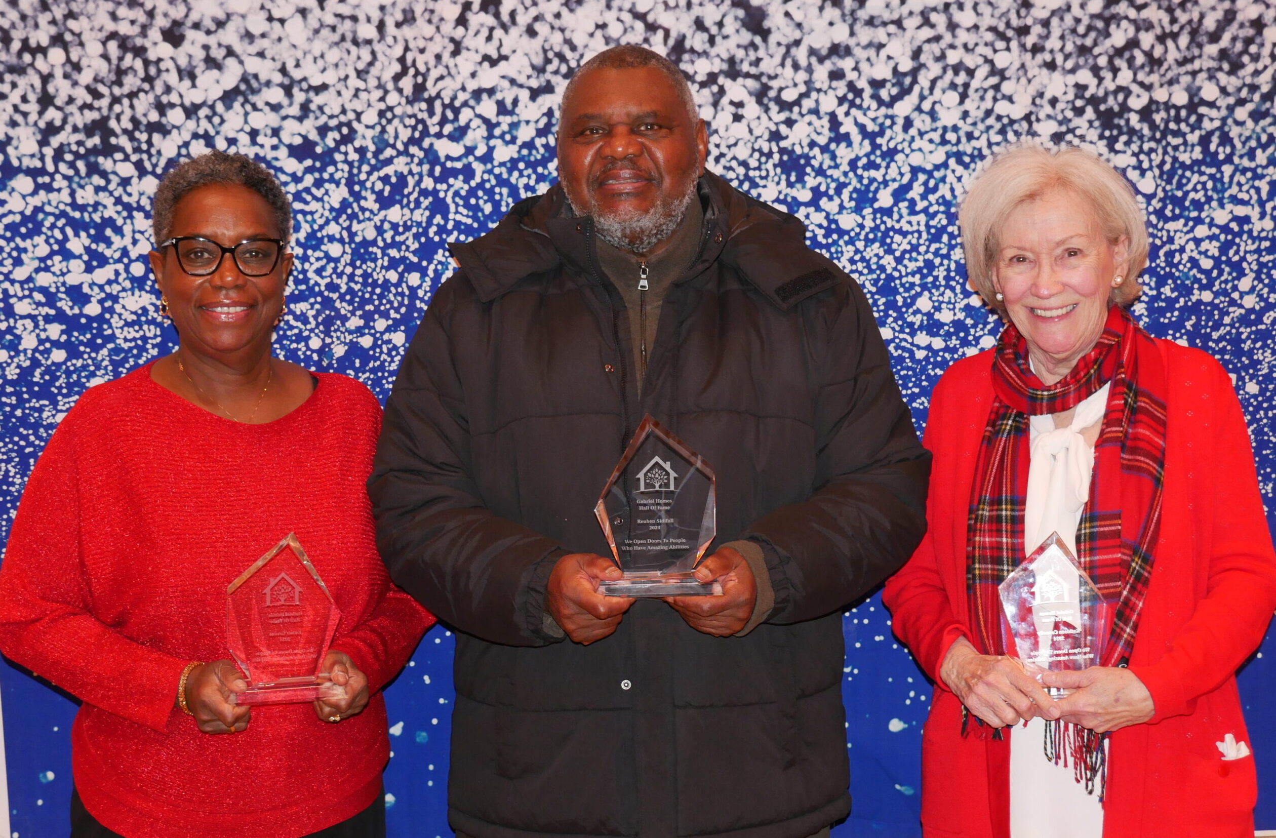 Gabriel Homes Hall of Fame class of 2024 inductees. From left to right: Esther Eastman Greene, Reuben Sidifall, Kathleen Connally.