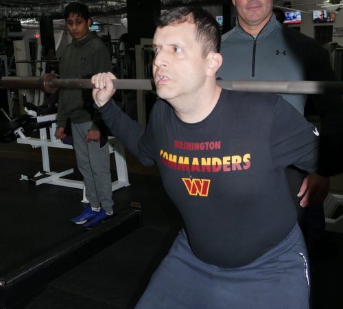 Gabriel Homes resident and Special Olympics powerlifting champion at practice.