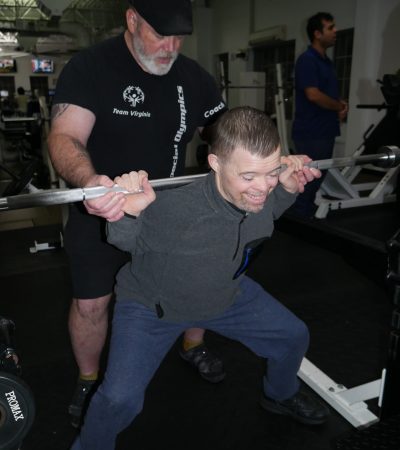 Gabriel Homes resident and Special Olympics powerlifting champion at practice.