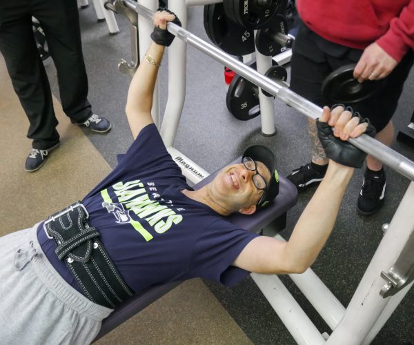 Gabriel Homes resident at powerlifting training.